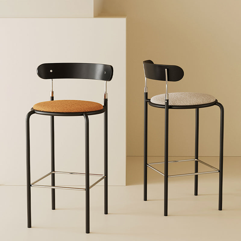 Modern Minimalist Round Wrought Iron Plywood Fabric Bar Stool Backrest Footrest For Dining Room