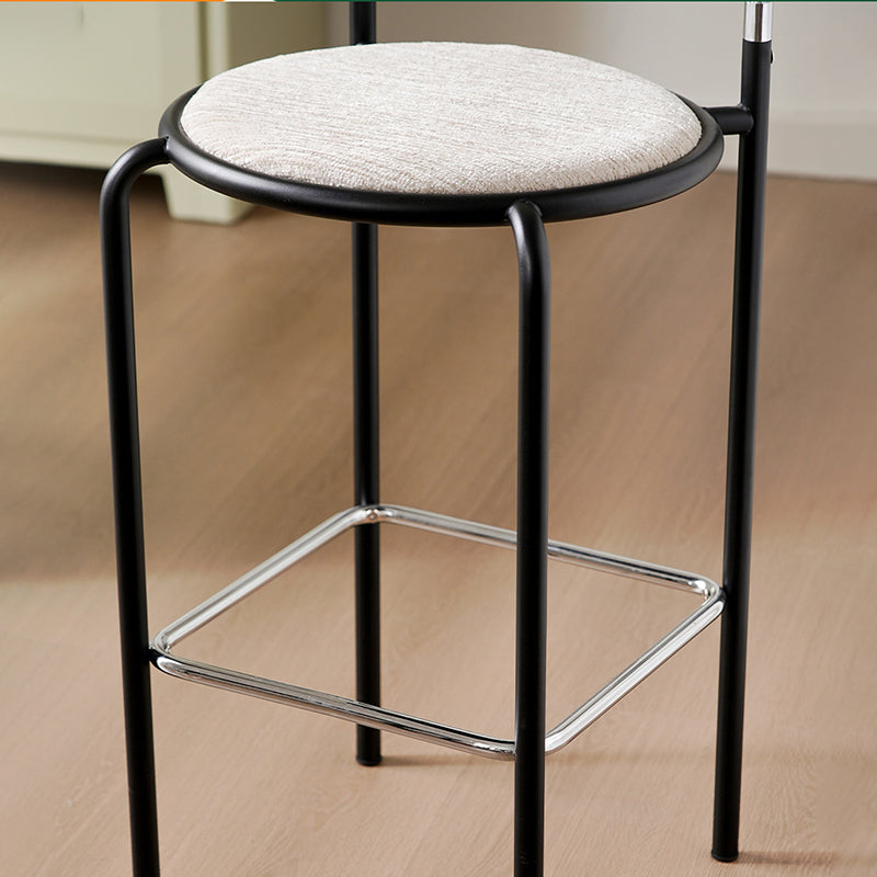 Modern Minimalist Round Wrought Iron Plywood Fabric Bar Stool Backrest Footrest For Dining Room