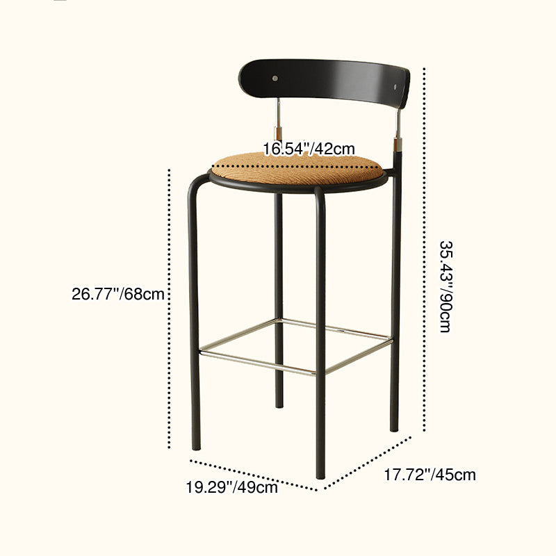 Modern Minimalist Round Wrought Iron Plywood Fabric Bar Stool Backrest Footrest For Dining Room
