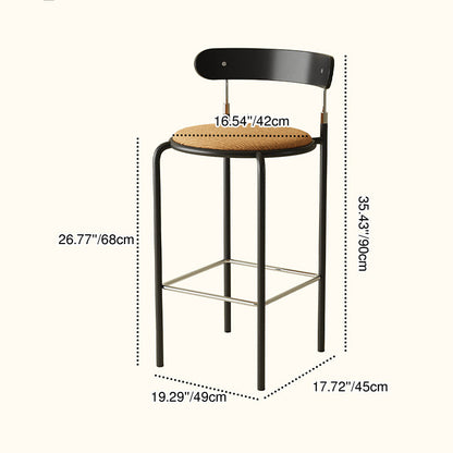 Modern Minimalist Round Wrought Iron Plywood Fabric Bar Stool Backrest Footrest For Dining Room