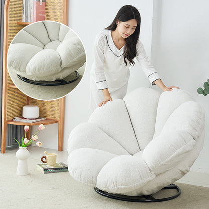 Contemporary Creative Plush Fabric & Iron Petal Swivel Accent Chair With Backrest For Living Room & Bedroom