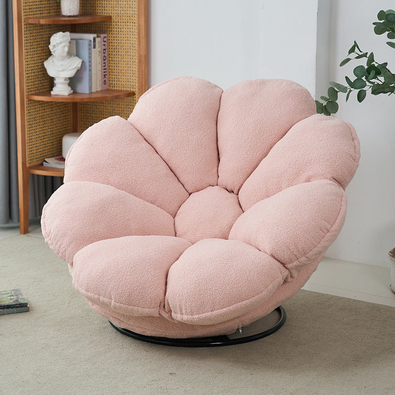 Contemporary Creative Plush Fabric & Iron Petal Swivel Accent Chair With Backrest For Living Room & Bedroom