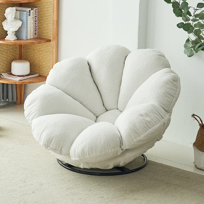 Contemporary Creative Plush Fabric & Iron Petal Swivel Accent Chair With Backrest For Living Room & Bedroom