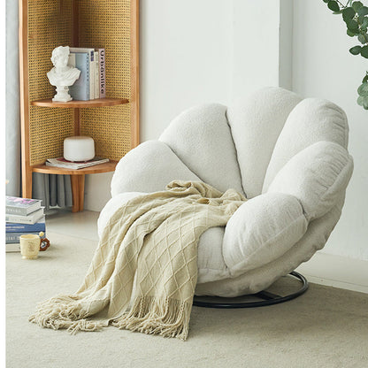 Contemporary Creative Plush Fabric & Iron Petal Swivel Accent Chair With Backrest For Living Room & Bedroom