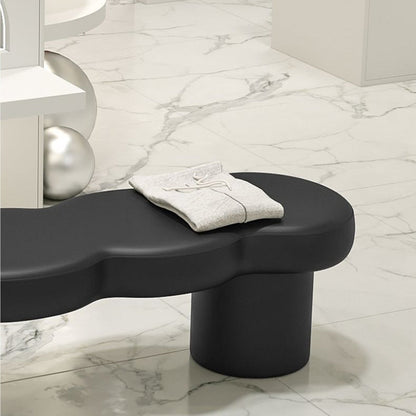 Contemporary Creative Solid Wood Wave-Design Bench With Faux Leather/Velvet For Entryway