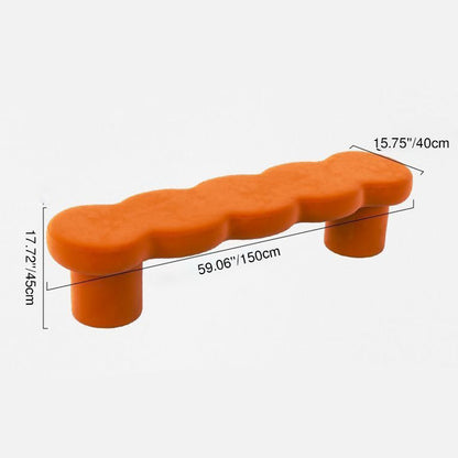 Contemporary Creative Solid Wood Wave-Design Bench With Faux Leather/Velvet For Entryway