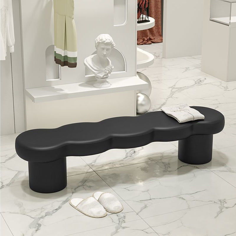 Contemporary Creative Solid Wood Wave-Design Bench With Faux Leather/Velvet For Entryway
