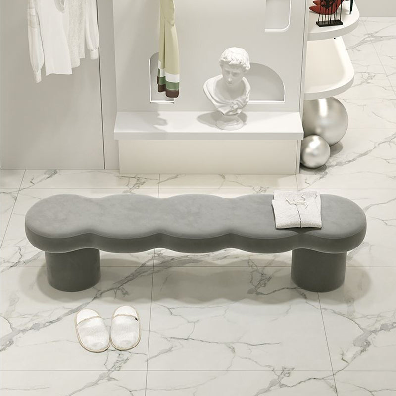 Contemporary Creative Solid Wood Wave-Design Bench With Faux Leather/Velvet For Entryway