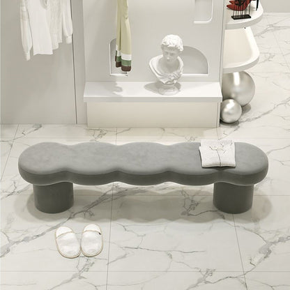 Contemporary Creative Solid Wood Wave-Design Bench With Faux Leather/Velvet For Entryway