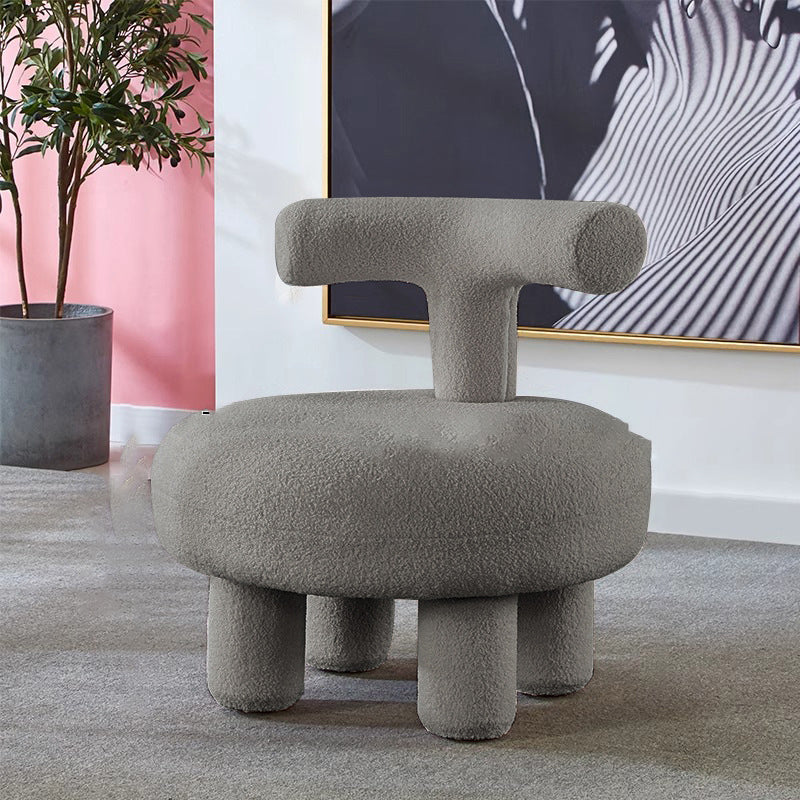 Modern Minimalist MDF Sherpa Fabric Round Low Stool With Backrest For Living Room & Entryway