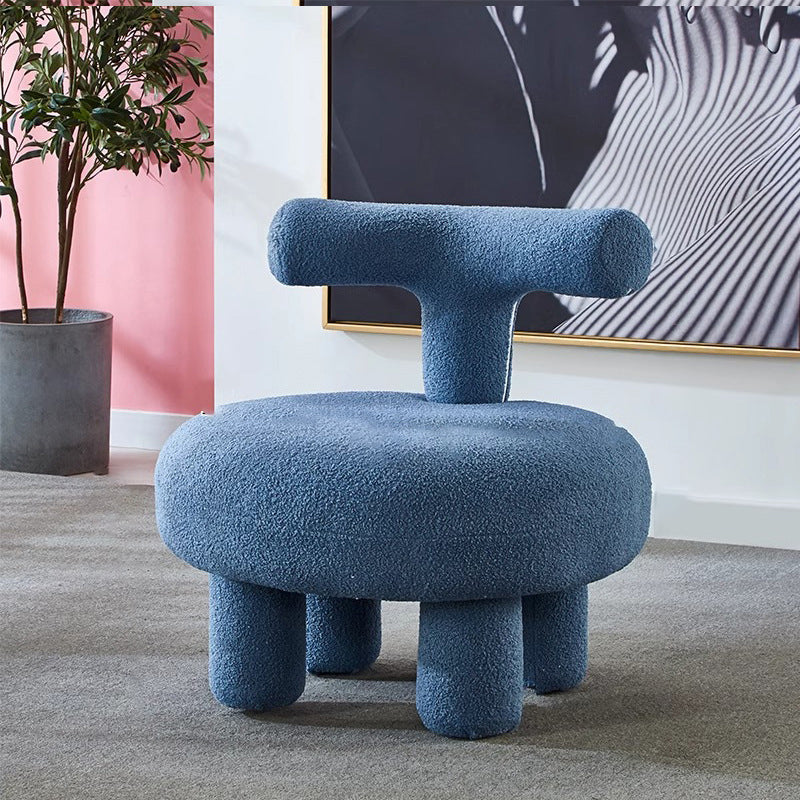 Modern Minimalist MDF Sherpa Fabric Round Low Stool With Backrest For Living Room & Entryway