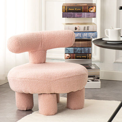Modern Minimalist MDF Sherpa Fabric Round Low Stool With Backrest For Living Room & Entryway