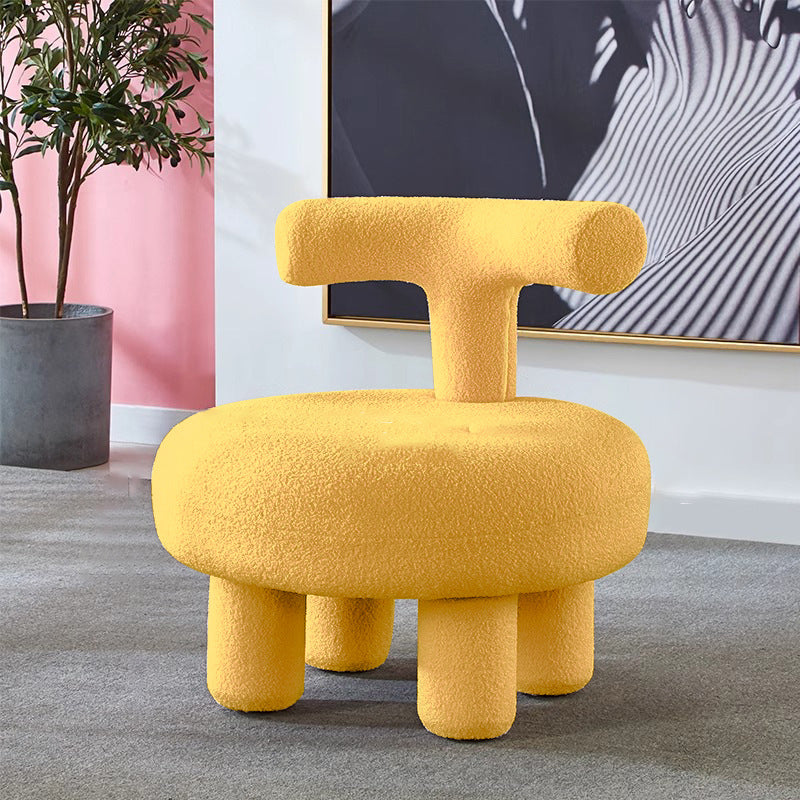 Modern Minimalist MDF Sherpa Fabric Round Low Stool With Backrest For Living Room & Entryway