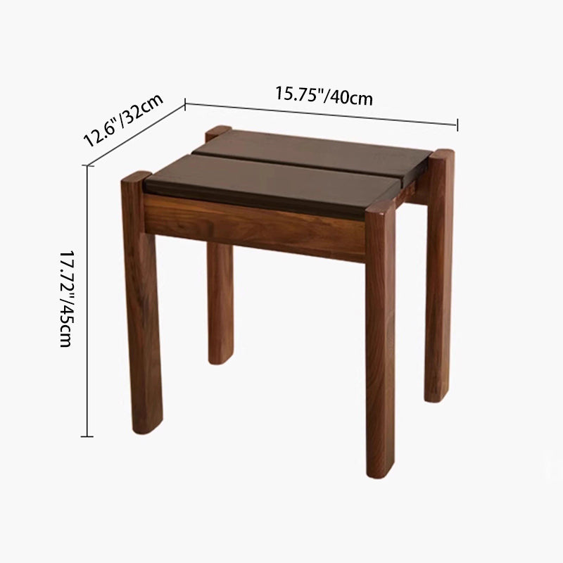 Traditional Japanese Solid Rubberwood Square Vanity Stool For Bedroom, Living Room & Entryway