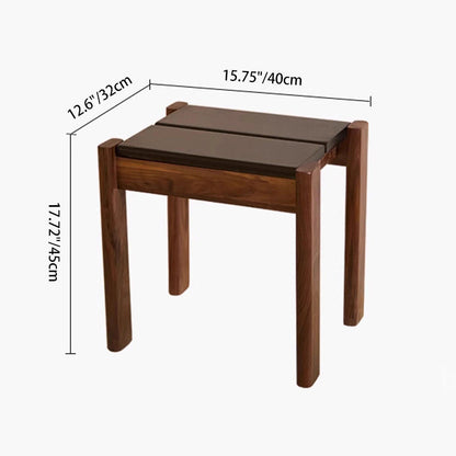 Traditional Japanese Solid Rubberwood Square Vanity Stool For Bedroom, Living Room & Entryway