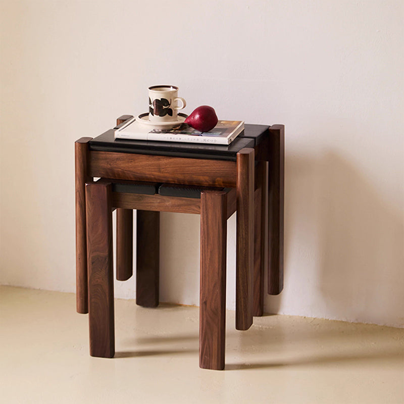 Traditional Japanese Solid Rubberwood Square Vanity Stool For Bedroom, Living Room & Entryway
