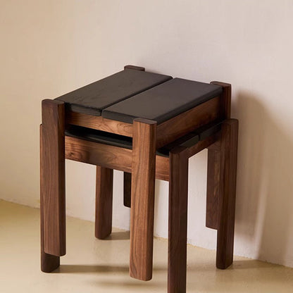 Traditional Japanese Solid Rubberwood Square Vanity Stool For Bedroom, Living Room & Entryway