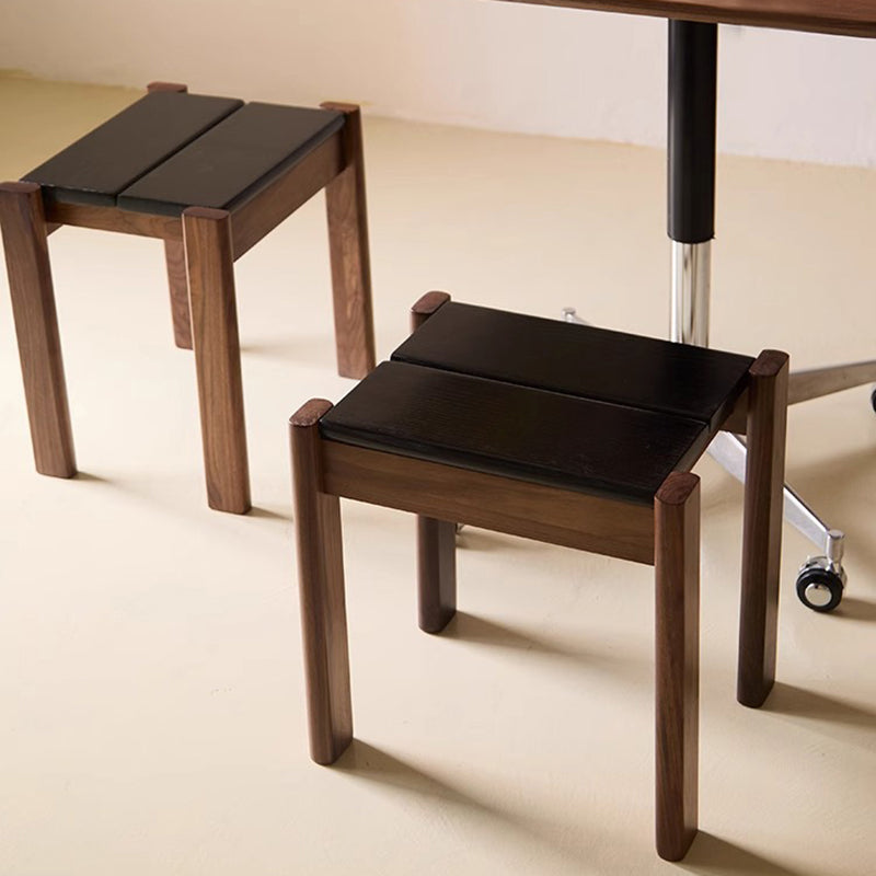 Traditional Japanese Solid Rubberwood Square Vanity Stool For Bedroom, Living Room & Entryway