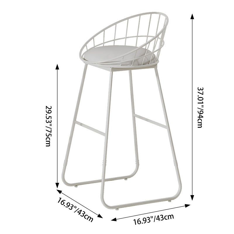 Modern Minimalist Wrought Iron & Leather Round Bar Stool With Backrest Footrest For Dining Room