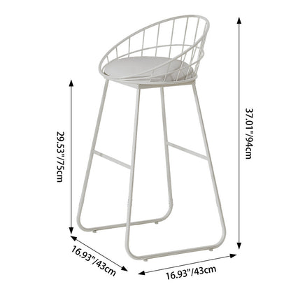 Modern Minimalist Wrought Iron & Leather Round Bar Stool With Backrest Footrest For Dining Room