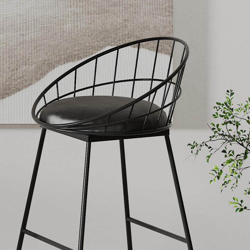 Modern Minimalist Wrought Iron & Leather Round Bar Stool With Backrest Footrest For Dining Room