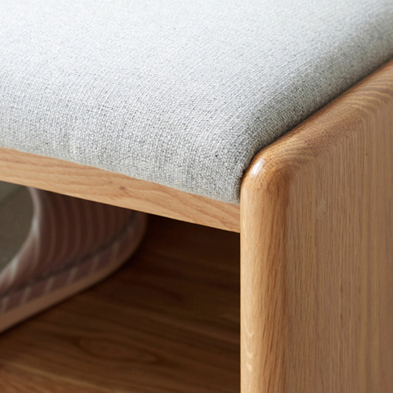 Modern Minimalist Solid Wood & Linen Rectangular Shoe Bench With Drawer And Dual Storage Spaces For Entryway