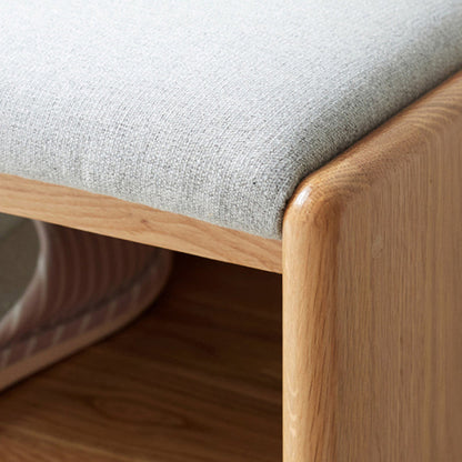 Modern Minimalist Solid Wood & Linen Rectangular Shoe Bench With Drawer And Dual Storage Spaces For Entryway