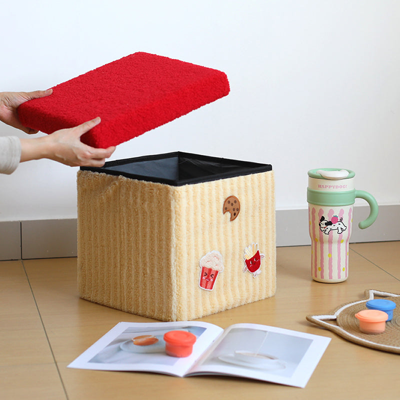 Contemporary Creative MDF & Cotton Square Kids Low Stool With Foldable Design & 1-Storage Space For Entryway And Living Room
