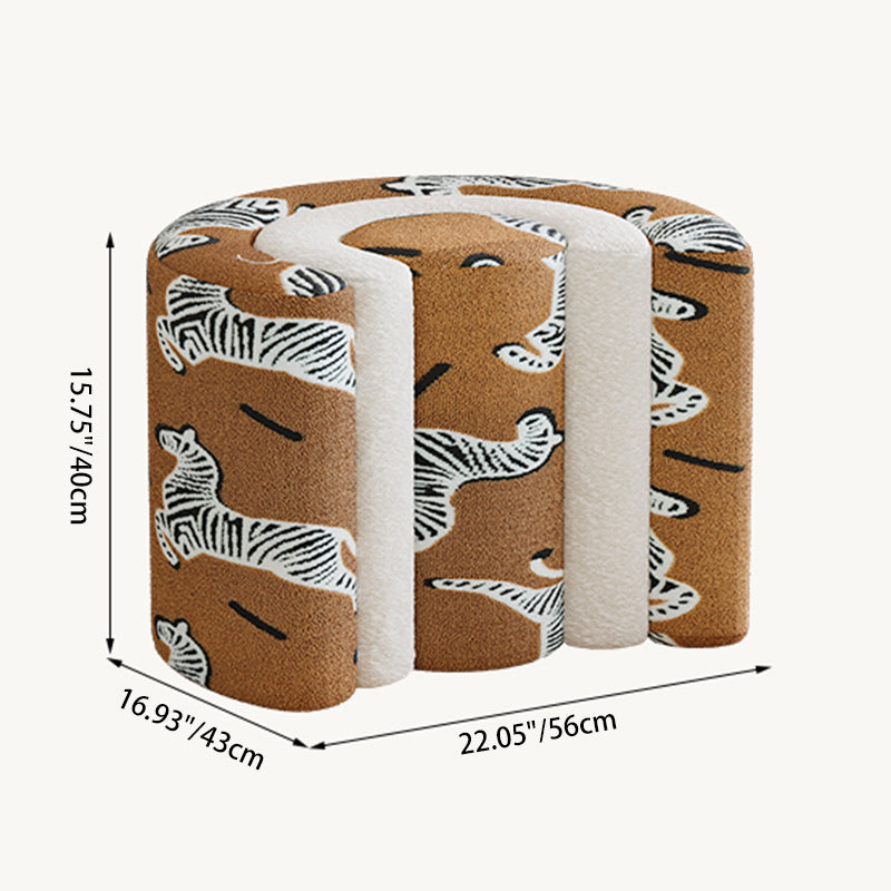 Contemporary Creative Plywood Sherpa Fabric U-Shaped Zebra Pattern Low Stool For Entryway And Living Room