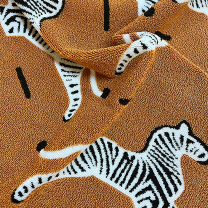Contemporary Creative Plywood Sherpa Fabric U-Shaped Zebra Pattern Low Stool For Entryway And Living Room