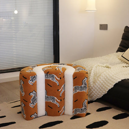 Contemporary Creative Plywood Sherpa Fabric U-Shaped Zebra Pattern Low Stool For Entryway And Living Room