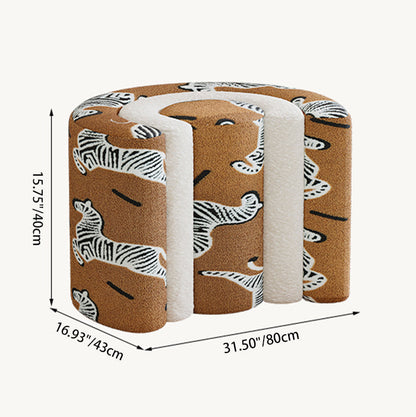 Contemporary Creative Plywood Sherpa Fabric U-Shaped Zebra Pattern Low Stool For Entryway And Living Room