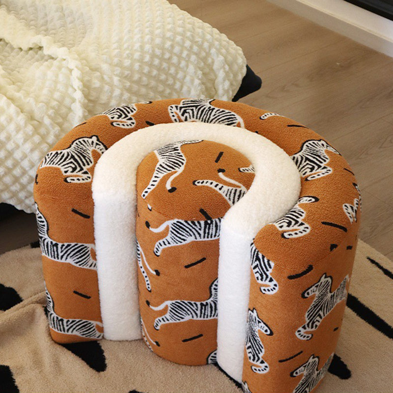Contemporary Creative Plywood Sherpa Fabric U-Shaped Zebra Pattern Low Stool For Entryway And Living Room