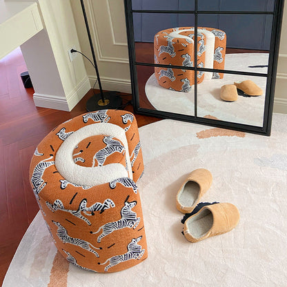 Contemporary Creative Plywood Sherpa Fabric U-Shaped Zebra Pattern Low Stool For Entryway And Living Room