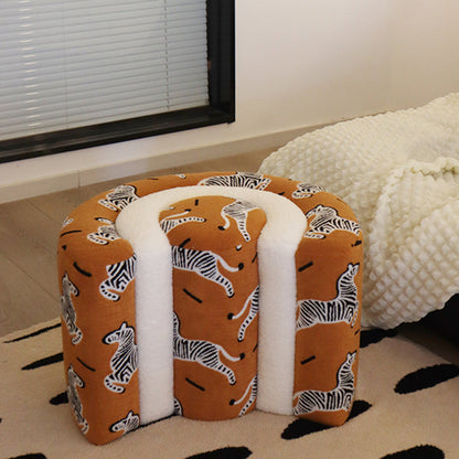 Contemporary Creative Plywood Sherpa Fabric U-Shaped Zebra Pattern Low Stool For Entryway And Living Room