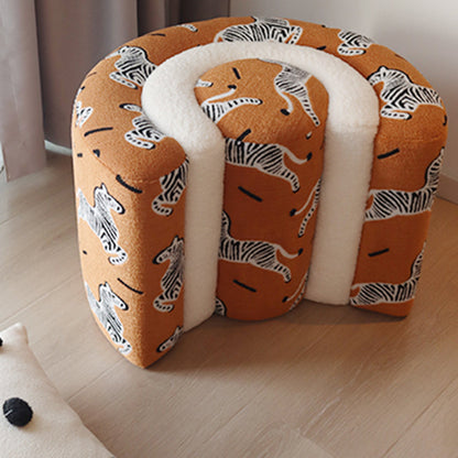 Contemporary Creative Plywood Sherpa Fabric U-Shaped Zebra Pattern Low Stool For Entryway And Living Room