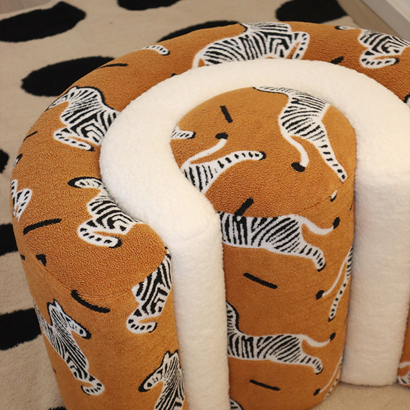 Contemporary Creative Plywood Sherpa Fabric U-Shaped Zebra Pattern Low Stool For Entryway And Living Room