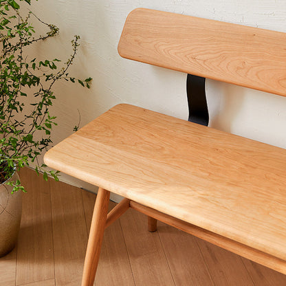 Modern Minimalist Solid Wood Rectangular Bench With Backrest For Dining Room & Bedroom & Living Room