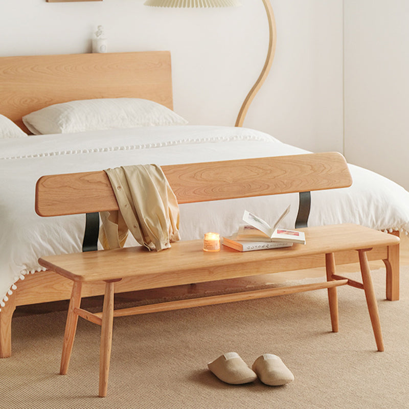 Modern Minimalist Solid Wood Rectangular Bench With Backrest For Dining Room & Bedroom & Living Room