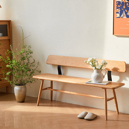 Modern Minimalist Solid Wood Rectangular Bench With Backrest For Dining Room & Bedroom & Living Room