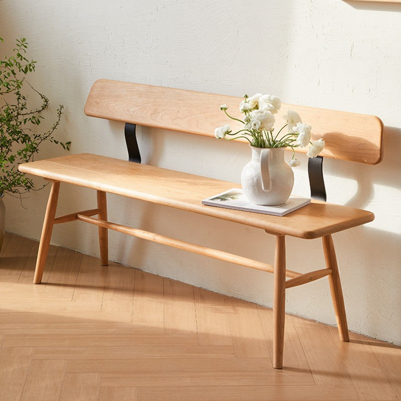Modern Minimalist Solid Wood Rectangular Bench With Backrest For Dining Room & Bedroom & Living Room