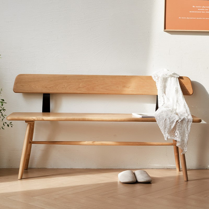 Modern Minimalist Solid Wood Rectangular Bench With Backrest For Dining Room & Bedroom & Living Room