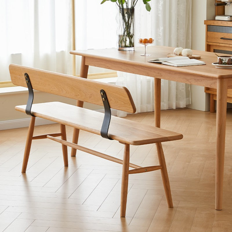 Modern Minimalist Solid Wood Rectangular Bench With Backrest For Dining Room & Bedroom & Living Room