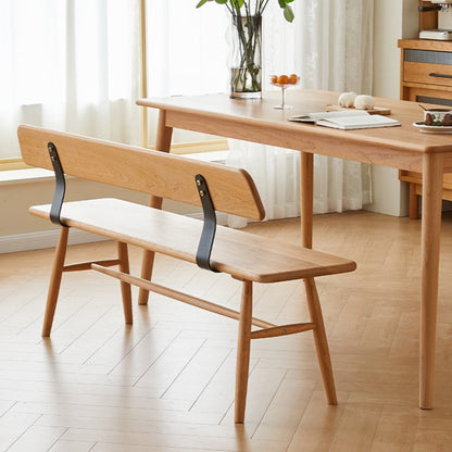 Modern Minimalist Solid Wood Rectangular Bench With Backrest For Dining Room & Bedroom & Living Room