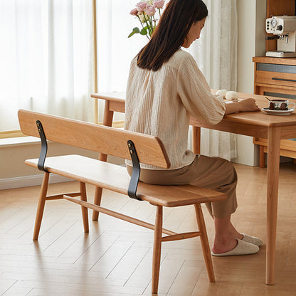 Modern Minimalist Solid Wood Rectangular Bench With Backrest For Dining Room & Bedroom & Living Room