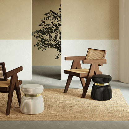 Modern Art Deco Kraft Paper Acrylic Metal PU Leather Round Foldable Low Stool For Entryway & Living Room