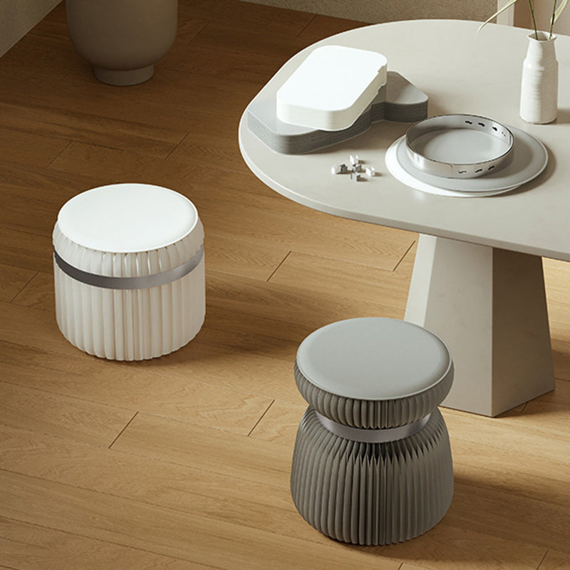 Modern Art Deco Kraft Paper Acrylic Metal PU Leather Round Foldable Low Stool For Entryway & Living Room