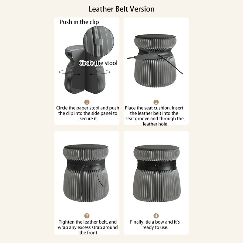 Modern Art Deco Kraft Paper Acrylic Metal PU Leather Round Foldable Low Stool For Entryway & Living Room