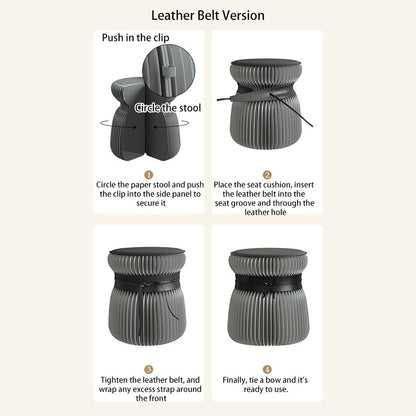 Modern Art Deco Kraft Paper Acrylic Metal PU Leather Round Foldable Low Stool For Entryway & Living Room