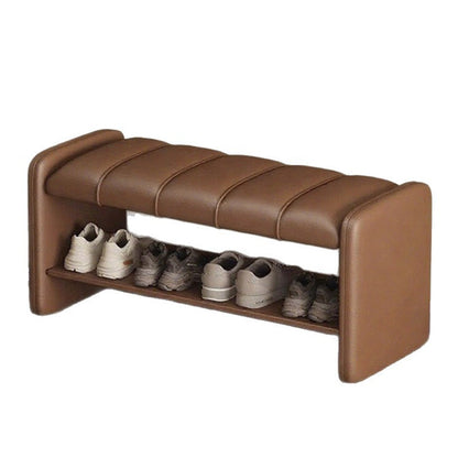 Modern Luxury Faux Leather Plywood Rectangular Shoe Bench With 2-Tier Storage For Entryway